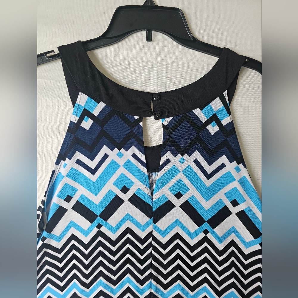 Enfocus Woman Chevron Halter Dress Sharkbite Hem Blue Black 16W - Picture 9 of 15
